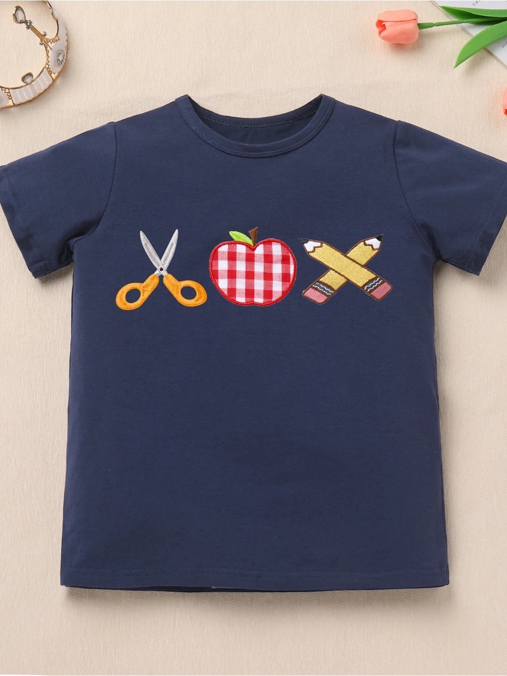 Navy School Icons Appliqué Tee for Kids